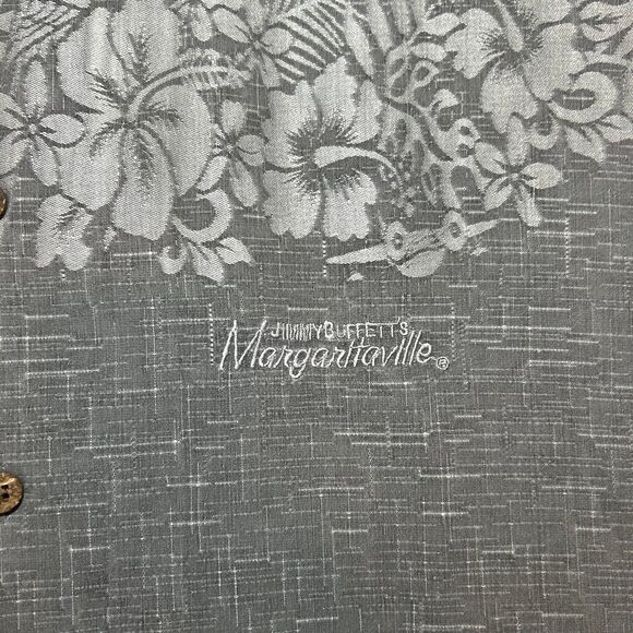 Jimmy Buffet Margaritaville Hawaiian Shirt 100% Silk Gray Floral Men’s Size L - Picture 2 of 5